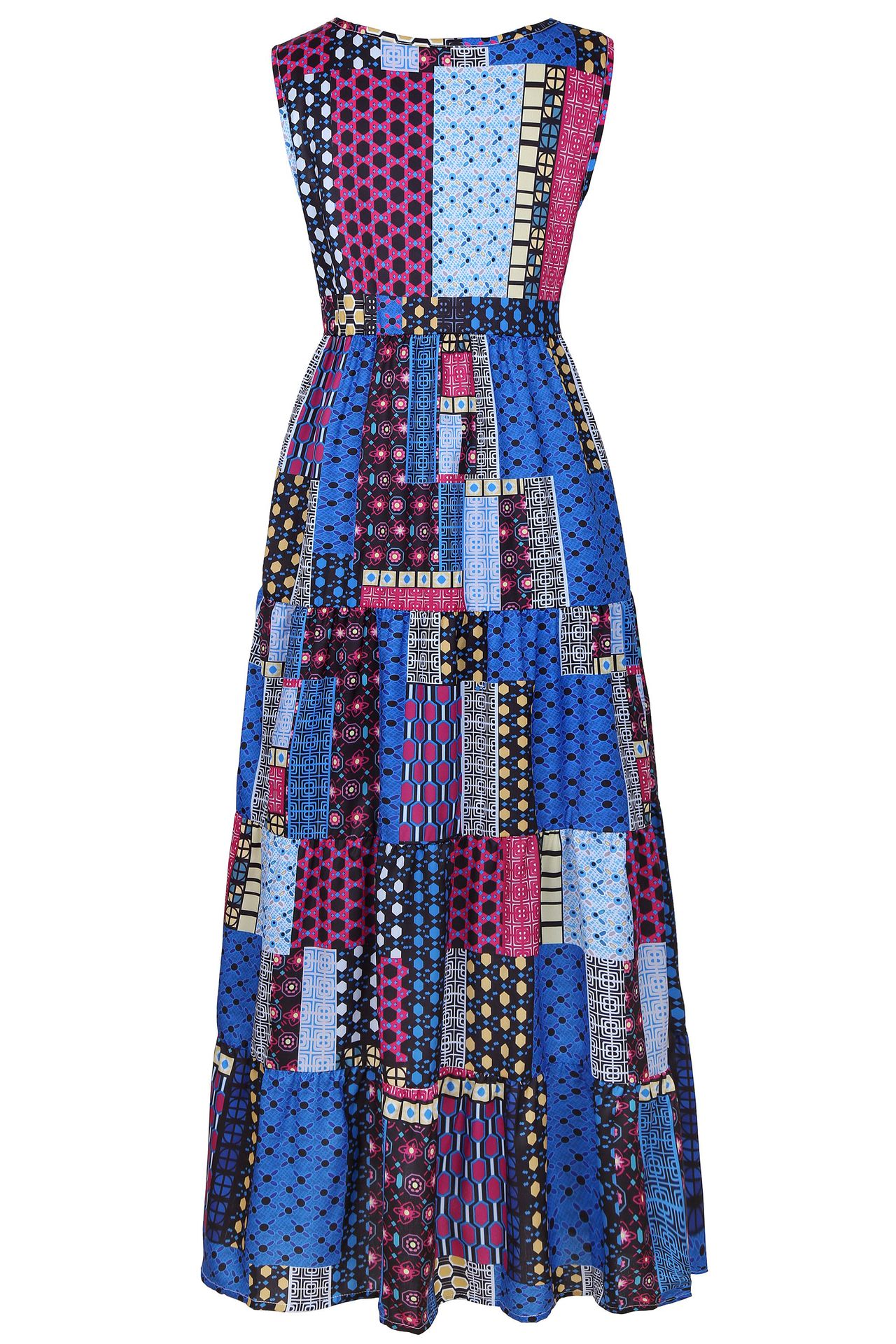 亚马逊wish女装夏季爆款2019无袖印花休闲波西米亚春夏连衣裙现货