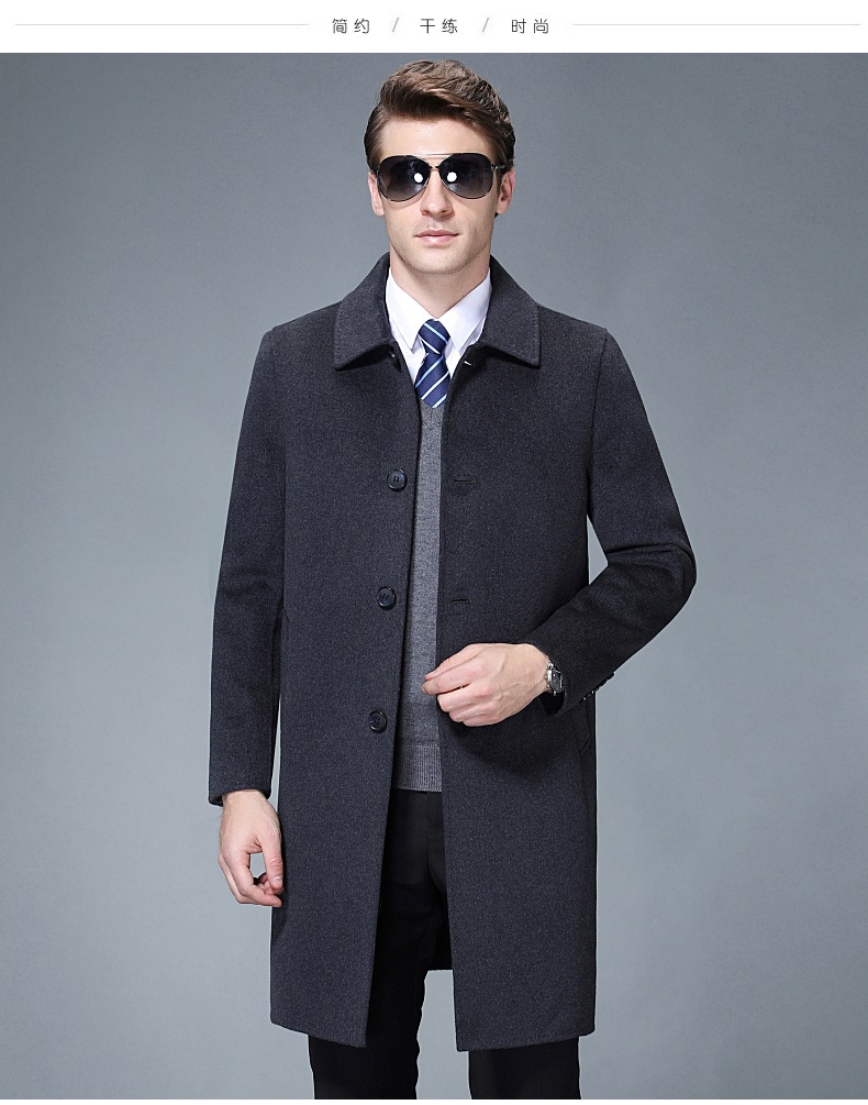 秋冬款双面羊绒大衣男士中长款毛呢外套中老年羊毛尼爸爸装代发