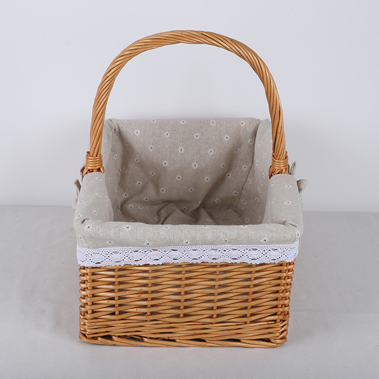 Square with Handle Hand Strap Lining Whole Willow Picnic Basket Outdoor Fruit and Vegetable Picnic Basket Factory Supplier Rattan Basket