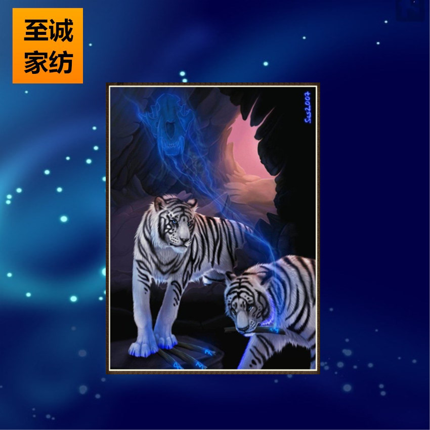 2018新款5d钻石贴钻绣跨境diy钻石画双虎客厅卧室装饰挂画十字绣