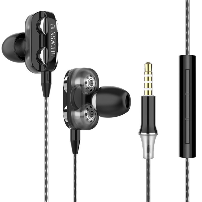 New in-Ear Headset Popular Private Model Double Moving Coil Double Speaker Smart Phone Headset Wire-Controlled Tuning