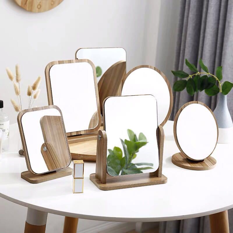 Wholesale Logo Wooden Cartoon Single Vanity Mirror HD Cosmetic Mirror Desktop Desktop Beauty Makeup Mirror