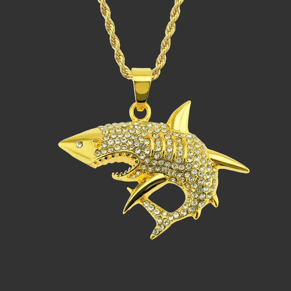欧美潮流时尚镶钻男士吊坠项链 个性鲨鱼炫酷hiphop配饰挂件饰品
