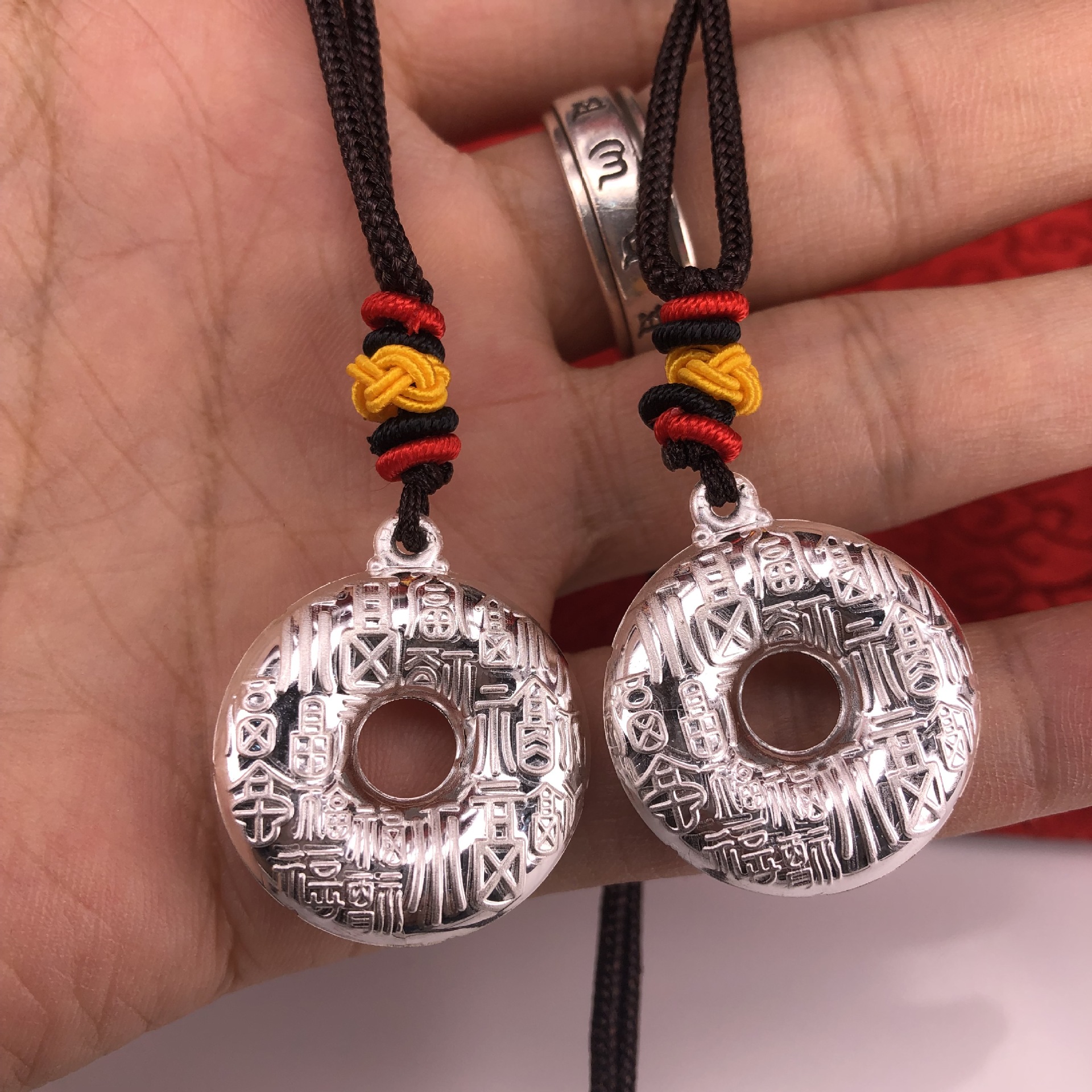 百福纯银999足银宝宝婴儿儿童圆形平安扣银吊坠项坠保险 礼品活动