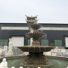 厂家制作石雕喷泉园林景观黄锈石多层水池大理石喷泉装饰流水摆件