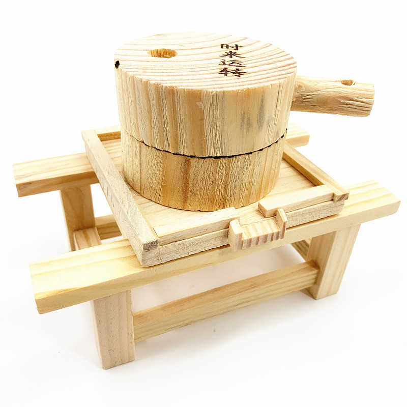 仿古创意木制工艺品石磨 时来运转风水摆件 传统复古木质玩具石磨