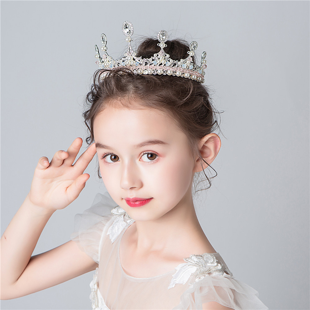 儿童公主礼服王冠发饰头箍花童婚纱头饰女童生日走秀演出配饰皇冠