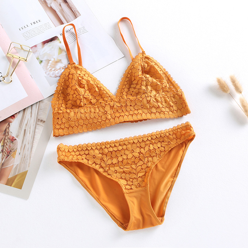 French Ultra-Thin Triangle Cup Bra Set Bralette Sexy Lace Wireless Underwear G007