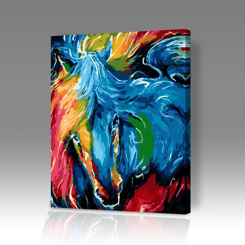 diy数字油画填色厂家批发淘宝代发麻布风景动物抽象装饰画抽象马