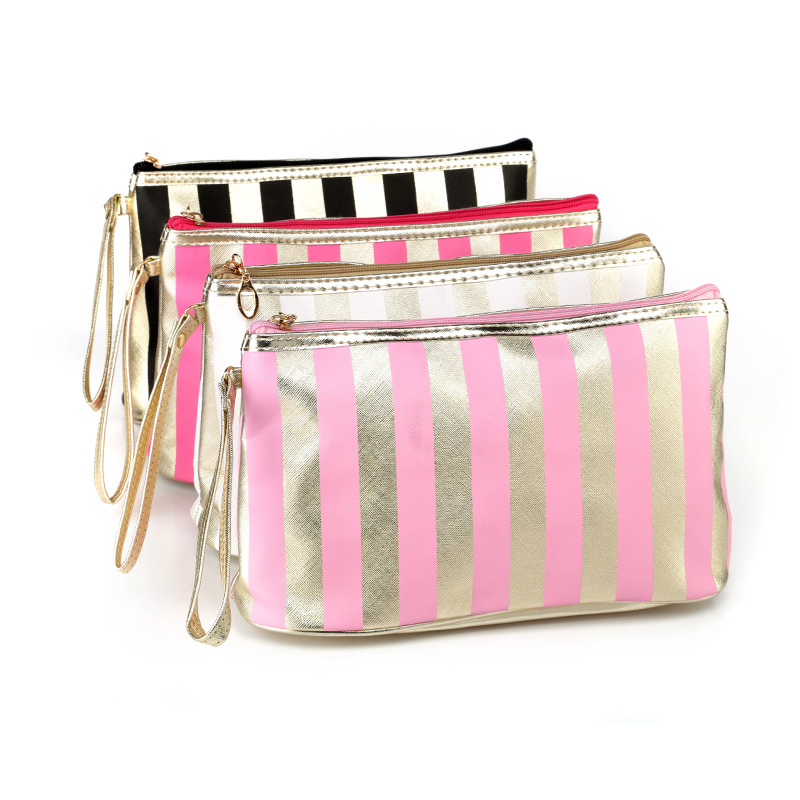 Korean Style Women's Striped Clutch Cosmetic Storage Bag Travel Portable and Versatile Beauty Bag Factory Direct Sales