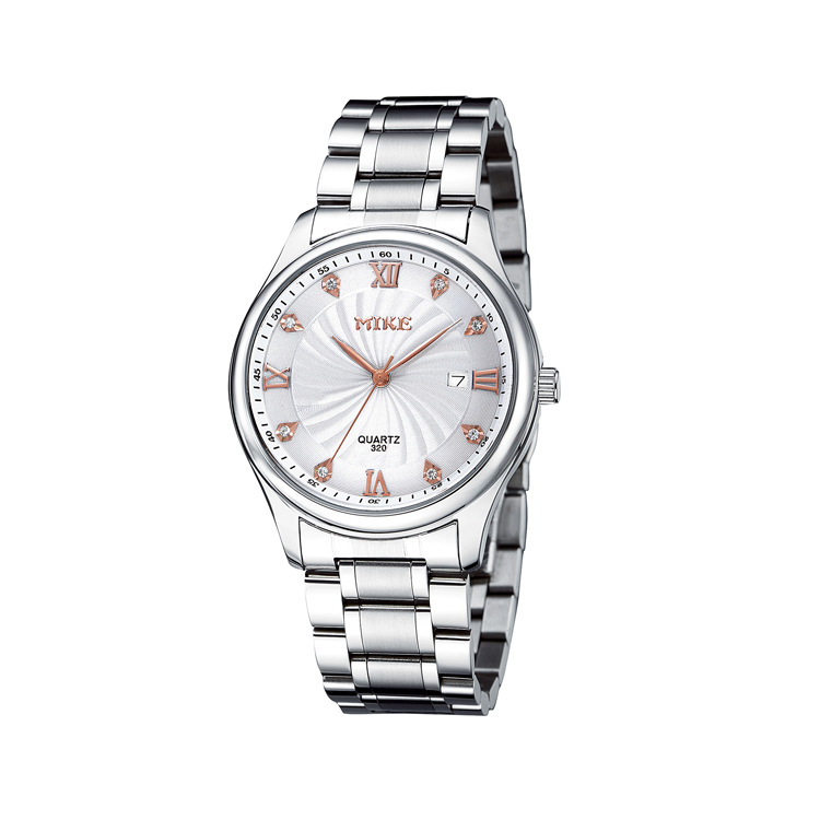 mk mike 米可时尚女表商务休闲石英表日历男士钢带防水手表情侣表