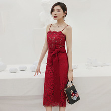 泰国潮牌红色礼服新款复古法式吊带连衣裙修身礼服裙女64766