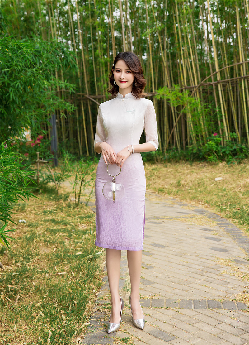 sky 262013时尚日常天丝中长款旗袍【优】