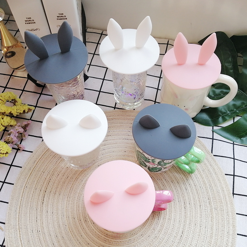 Cute Three-Dimensional Cartoon Rabbit Silicone Japanese Food Grade Tea Lid Accessories Universal Universal Mark Cup Cover