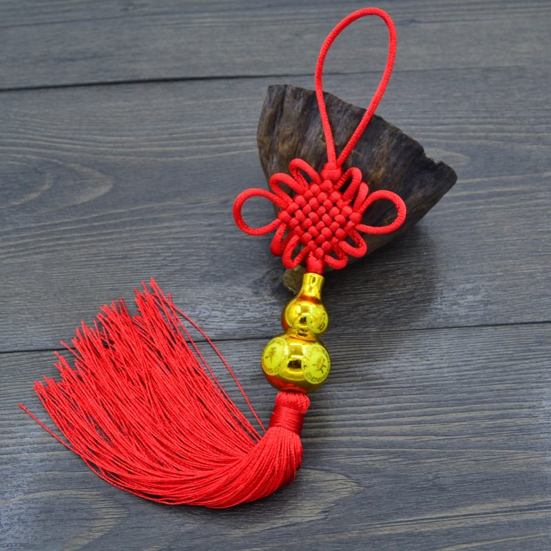 中国结红绳 双色金葫芦型车挂 汽车挂件 手工情侣纪念款 挂饰批发