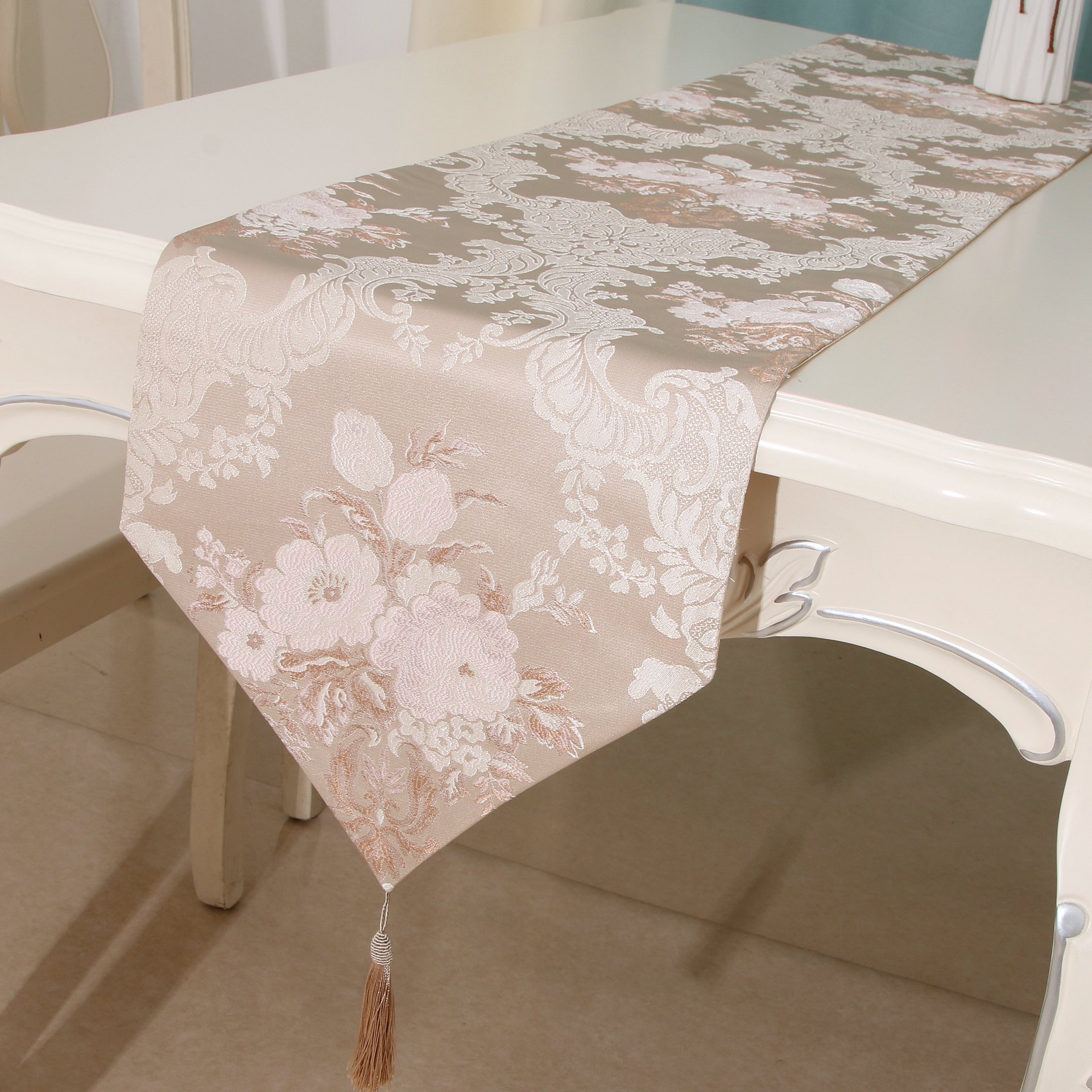 桌旗欧式古典奢华现代色织提花流苏吊穗婚礼餐桌桌旗