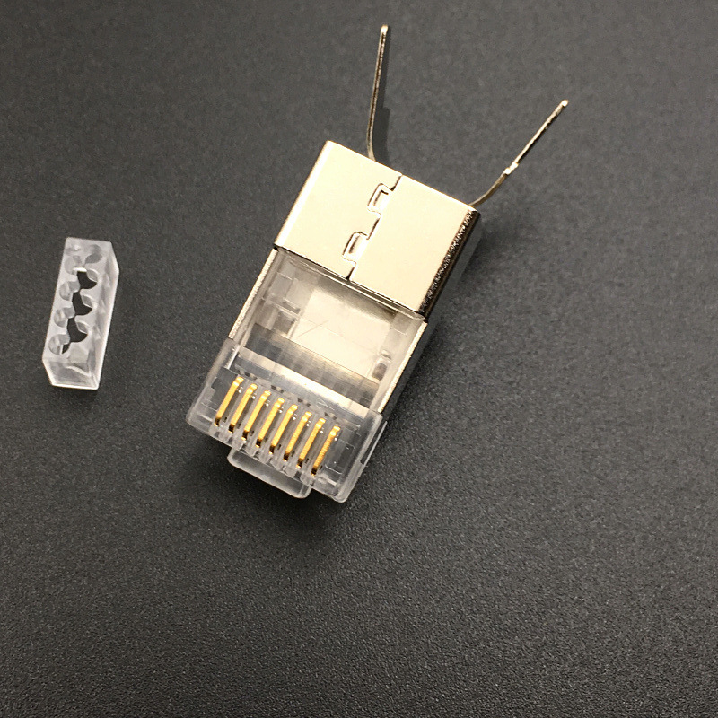 七类水晶头铜壳镀金cat7类rj45万兆屏蔽网线水晶头网线接头15mm
