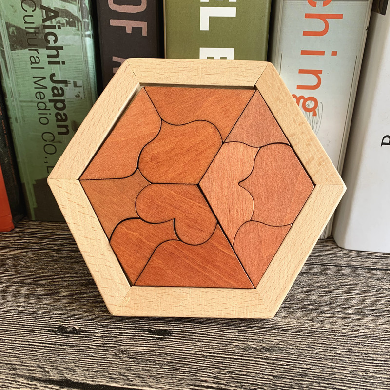 木制儿童益智力六边形立体拼图华容道异形积木孔明锁儿童玩具