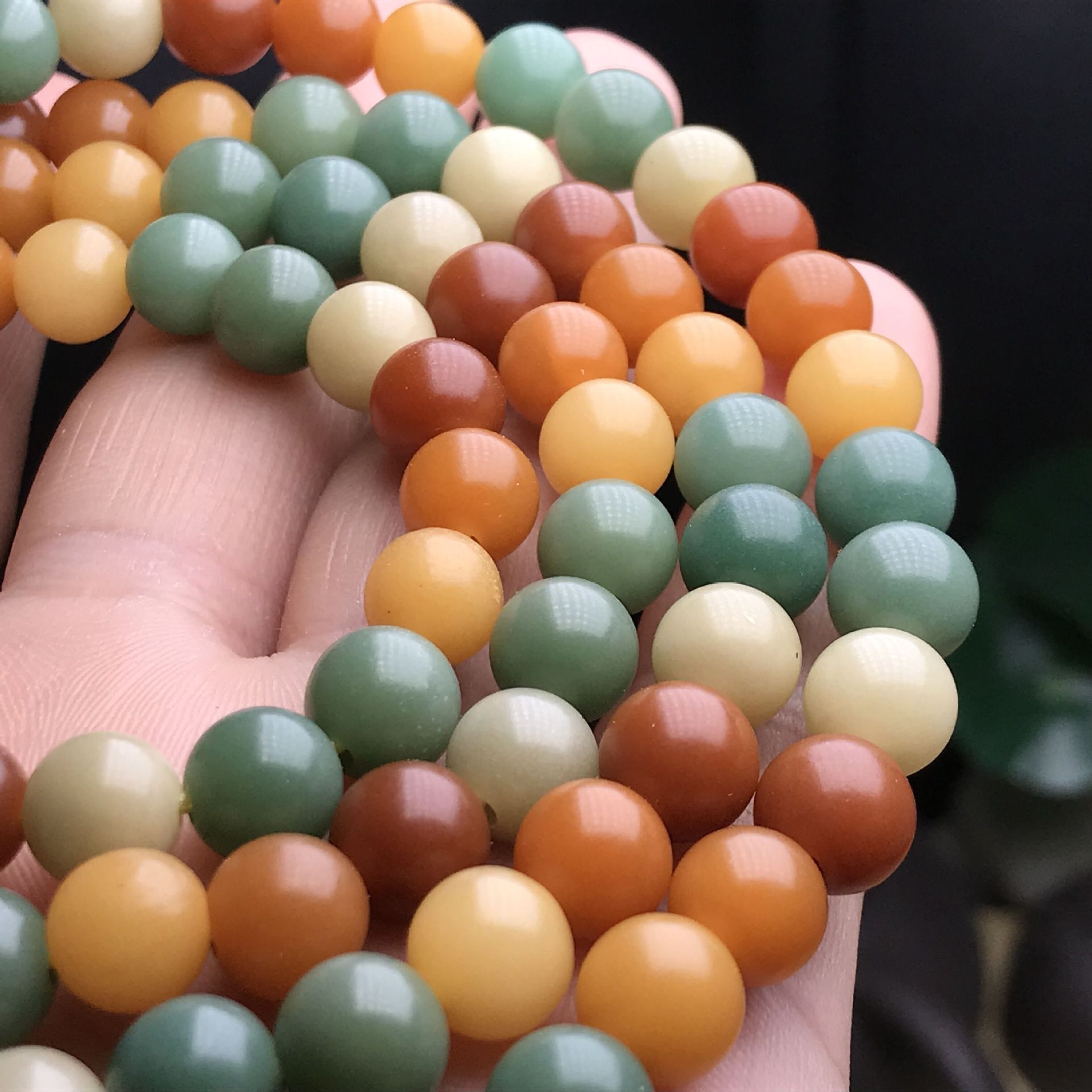 厂家批发彩色多宝菩提根苹果园108颗黄绿白渐变菩提佛珠手链