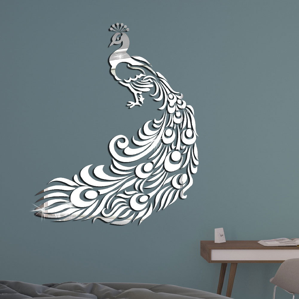 jm394几何孔雀亚克力水晶镜面贴立体 墙贴卧室客厅装饰贴