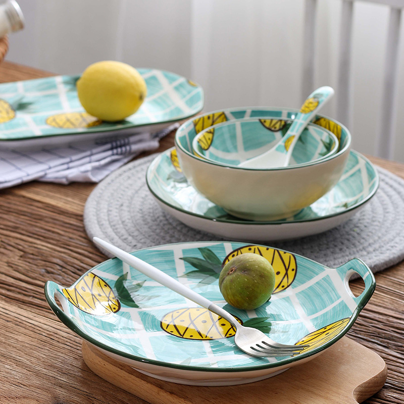 Nordic Ins Creative Pineapple Ceramic Cutlery Bowl Sets Dish Binaural Rectangular Plate Nice Dinner Plate Fruit Plate