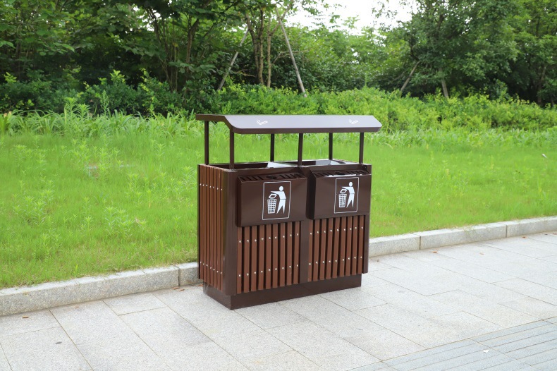 厂家供应新款木质垃圾桶 户外两分类垃圾桶环卫景区垃圾桶可定