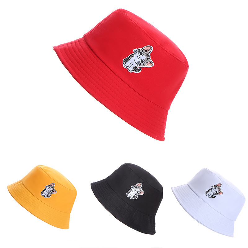 Bucket Hat Japanese Cartoon Cat Bucket Hat Pure and Candy Color Bucket Hat Internet Celebrity Mountaineering Pure Cotton Hat Wholesale