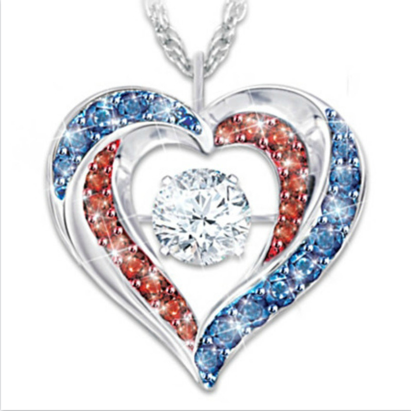 润涛 欧美个性时尚彩虹钻石心形吊坠新娘婚礼订婚魅力珠宝礼物