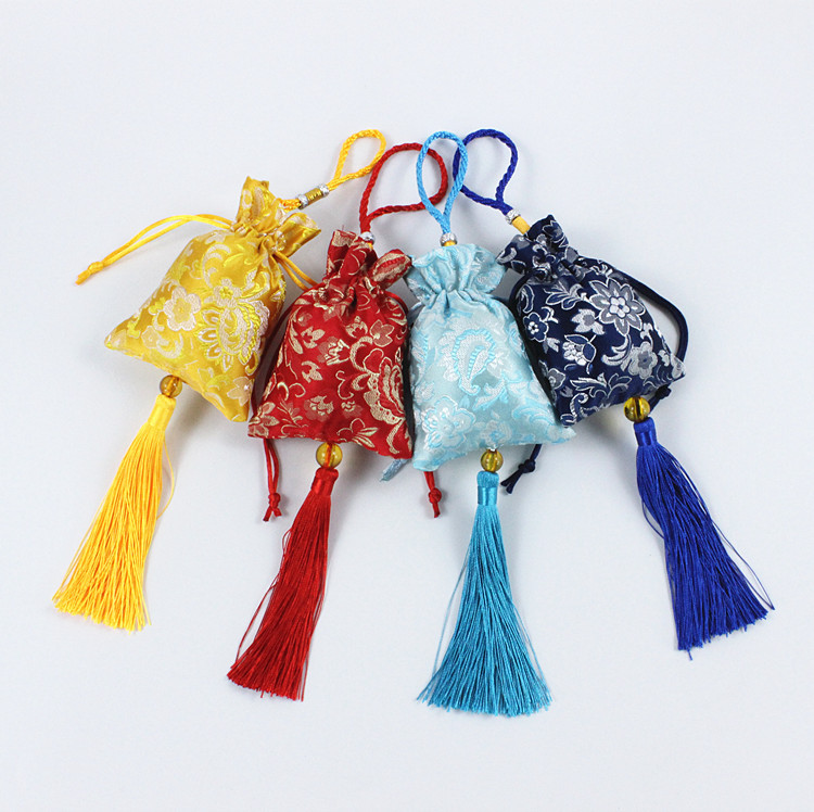 端午节刺绣花朵荷包袋子 艾叶干花香囊青花瓷香包袋企业logo定制