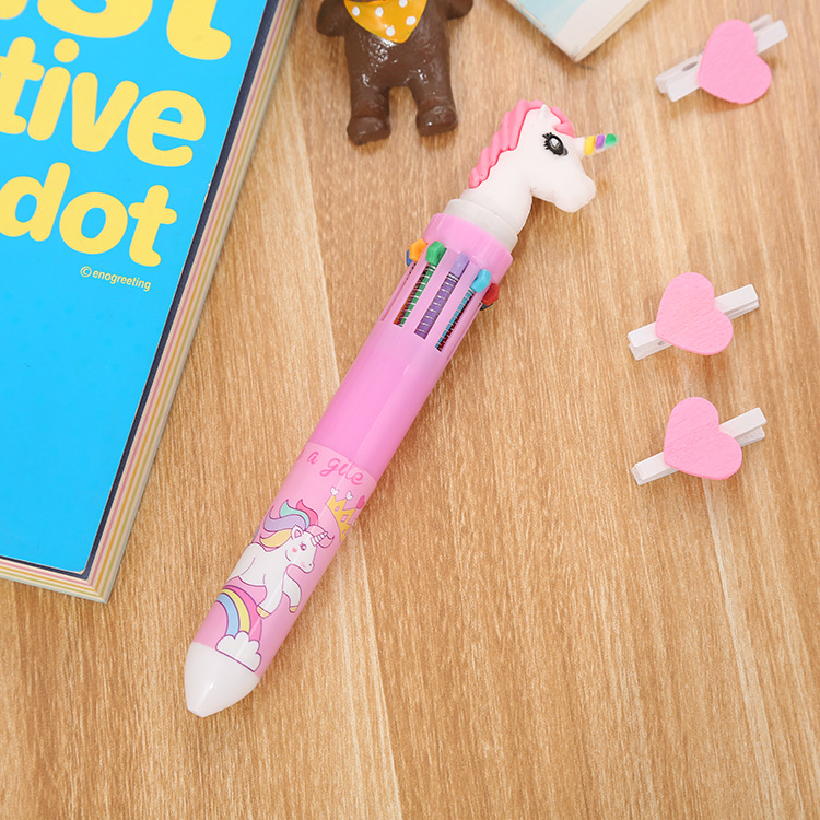 Creative Stationery Ten-Color Ballpoint Pen Cartoon Student Color Graffiti Pen Girl Heart Multi-Color Retractable Ballpoint Pen Wholesale