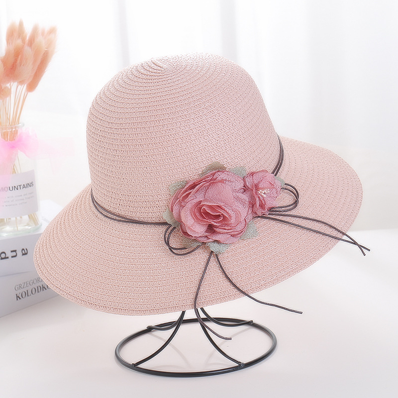 新款凉帽可折叠女士春夏户外遮阳盆帽韩版花朵大沿草帽防晒太阳帽