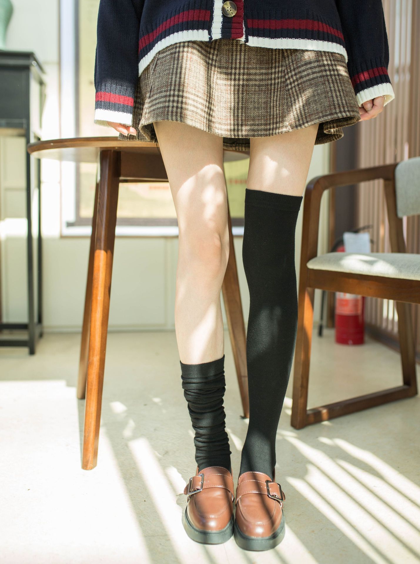 长筒袜女过膝潮ins日系韩国学院风大小腿灰黑色中筒纯棉高筒袜子