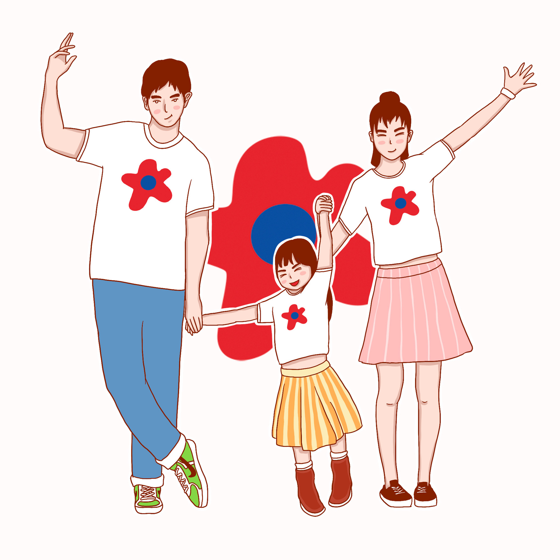 亲子装夏装2019新款全棉短袖亲子t恤泫雅风花朵款幼儿园班服批发