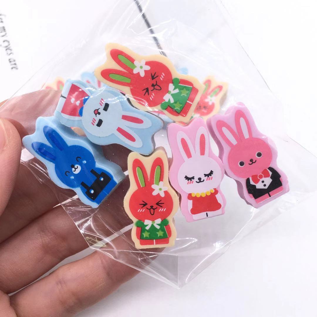新代学生创意萌兔橡皮擦可爱卡通兔子橡皮6入装幼儿园擦干净奖品
