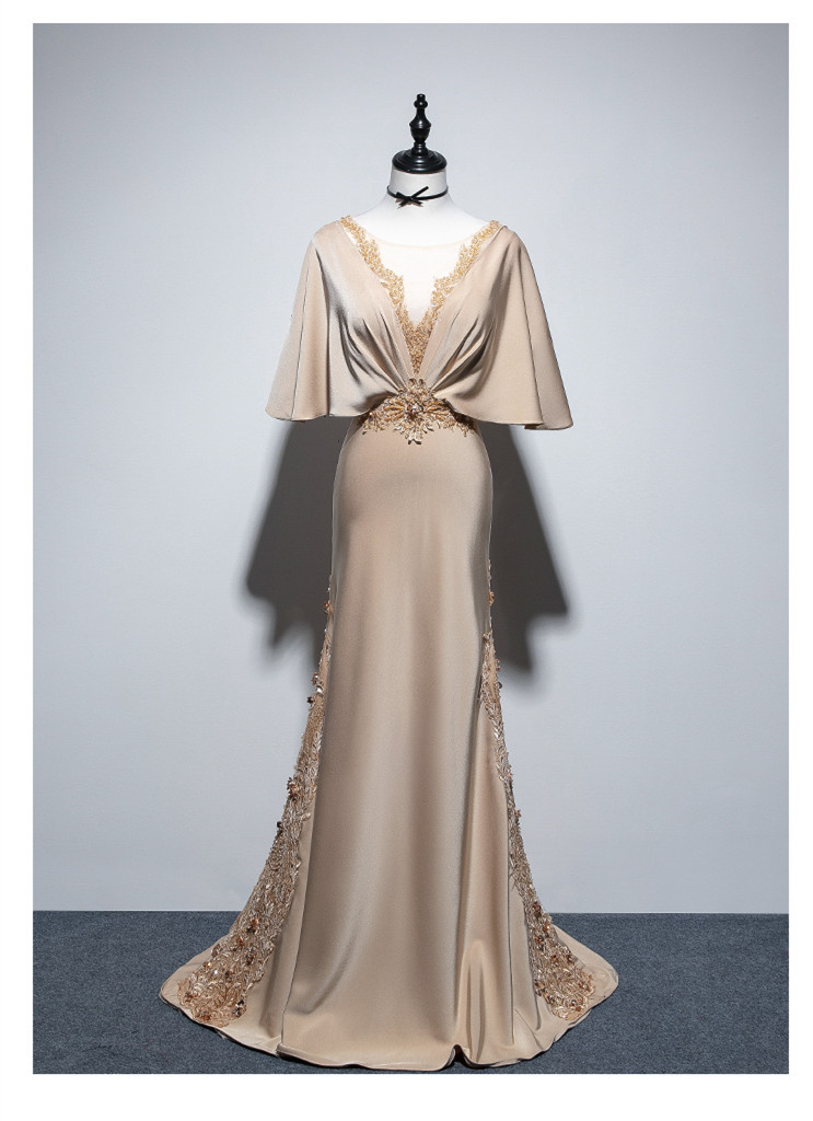 高定意大利香槟金丝滑气质女王年会聚会晚宴主持晚礼服