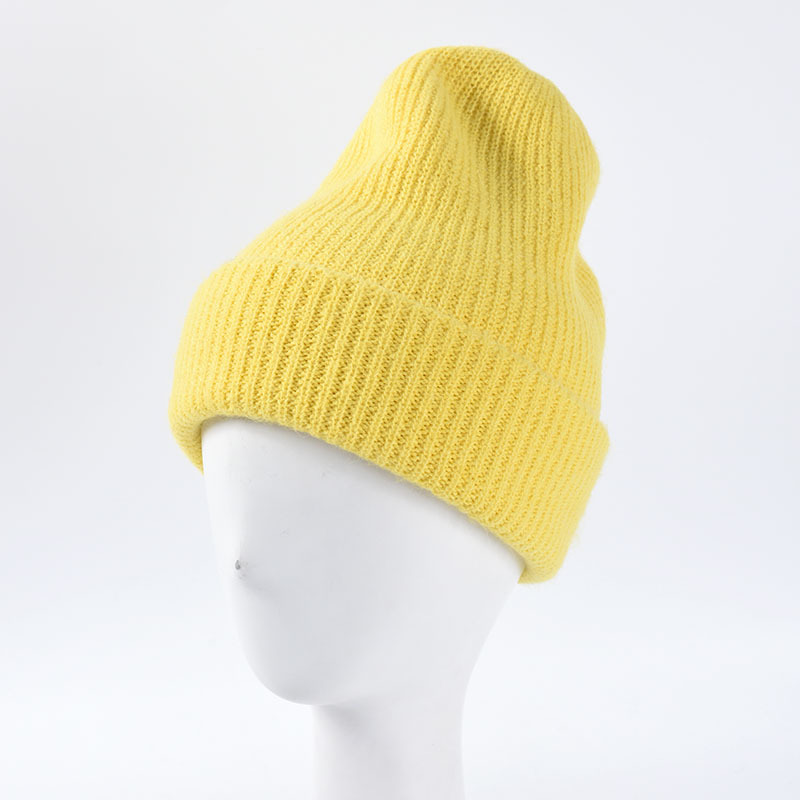 Winter Hat Women's Double Layer Thick Yellow Rabbit Fur Knitted Hat Men's Simplicity Pure Color All-Matching Sleeve Cap