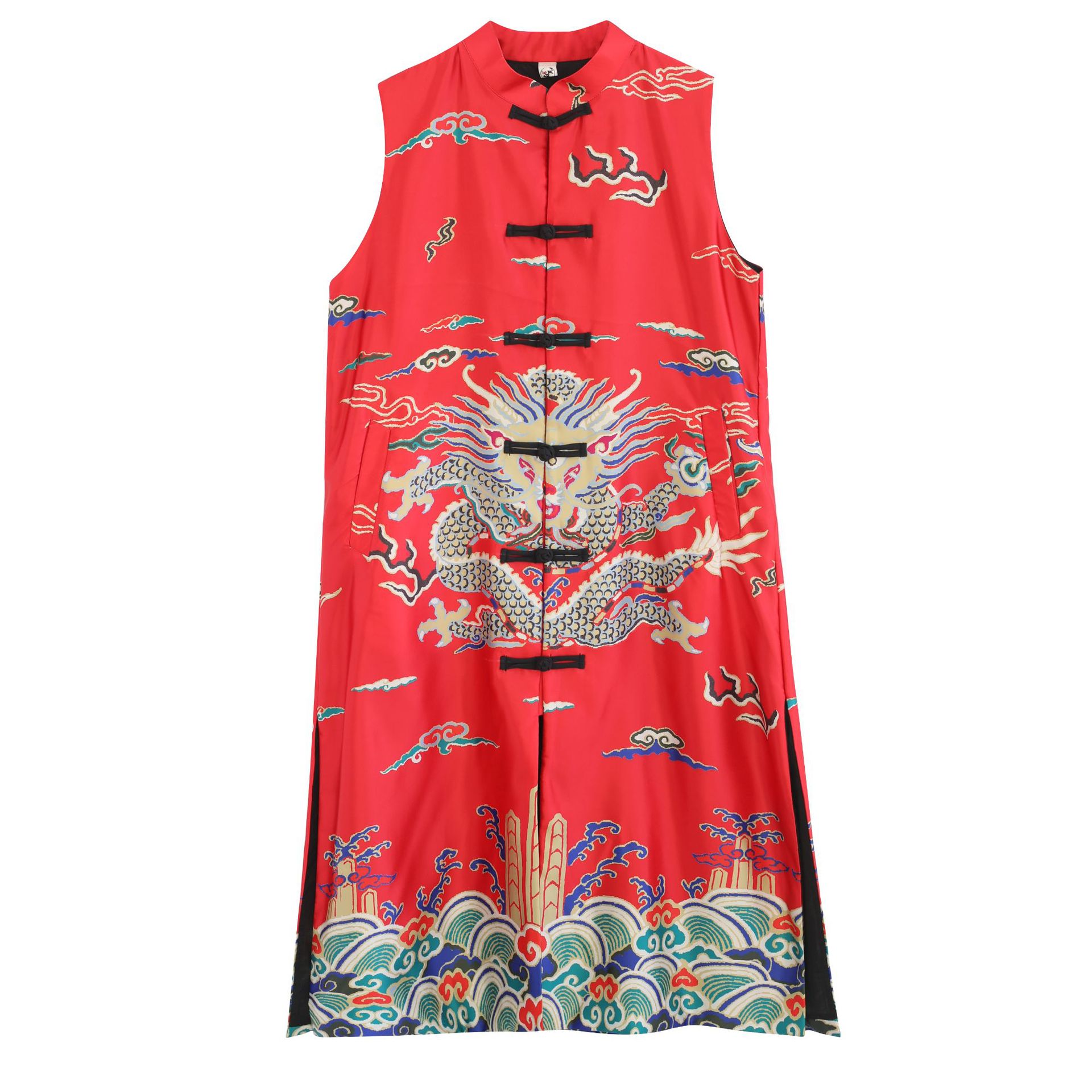 春季新款大龙长马褂唐装男中国长袍盘扣马褂坎肩男式休闲民族服装