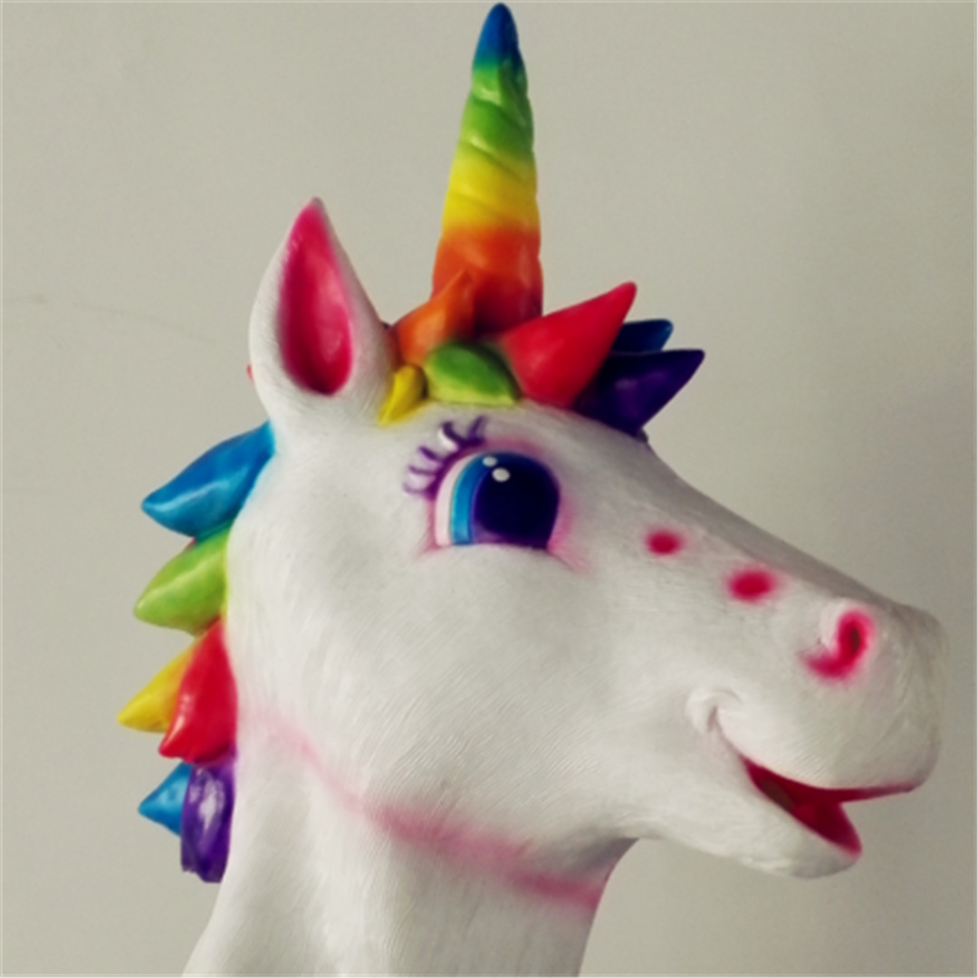 七彩马逼真万圣节派对面具 cos表演动物头套 彩虹马头乳胶面具