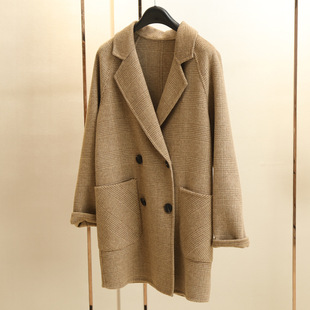 2019冬季新款女士时尚大衣 双面羊绒外套 双排扣羊毛呢子外套
