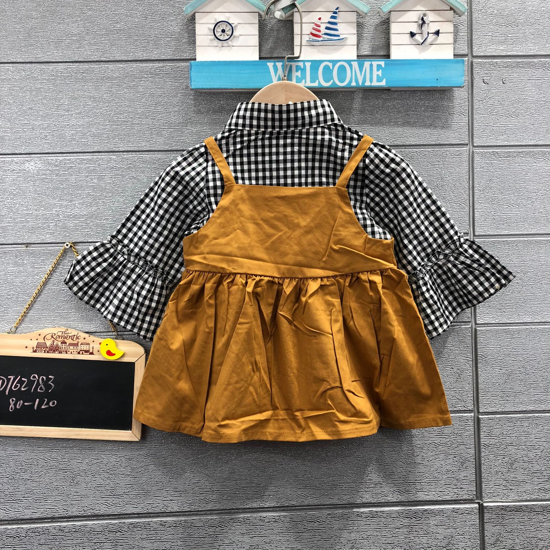 沐沐熊品牌童装秋季格子韩版童套装 女童两件套 小童套装批发