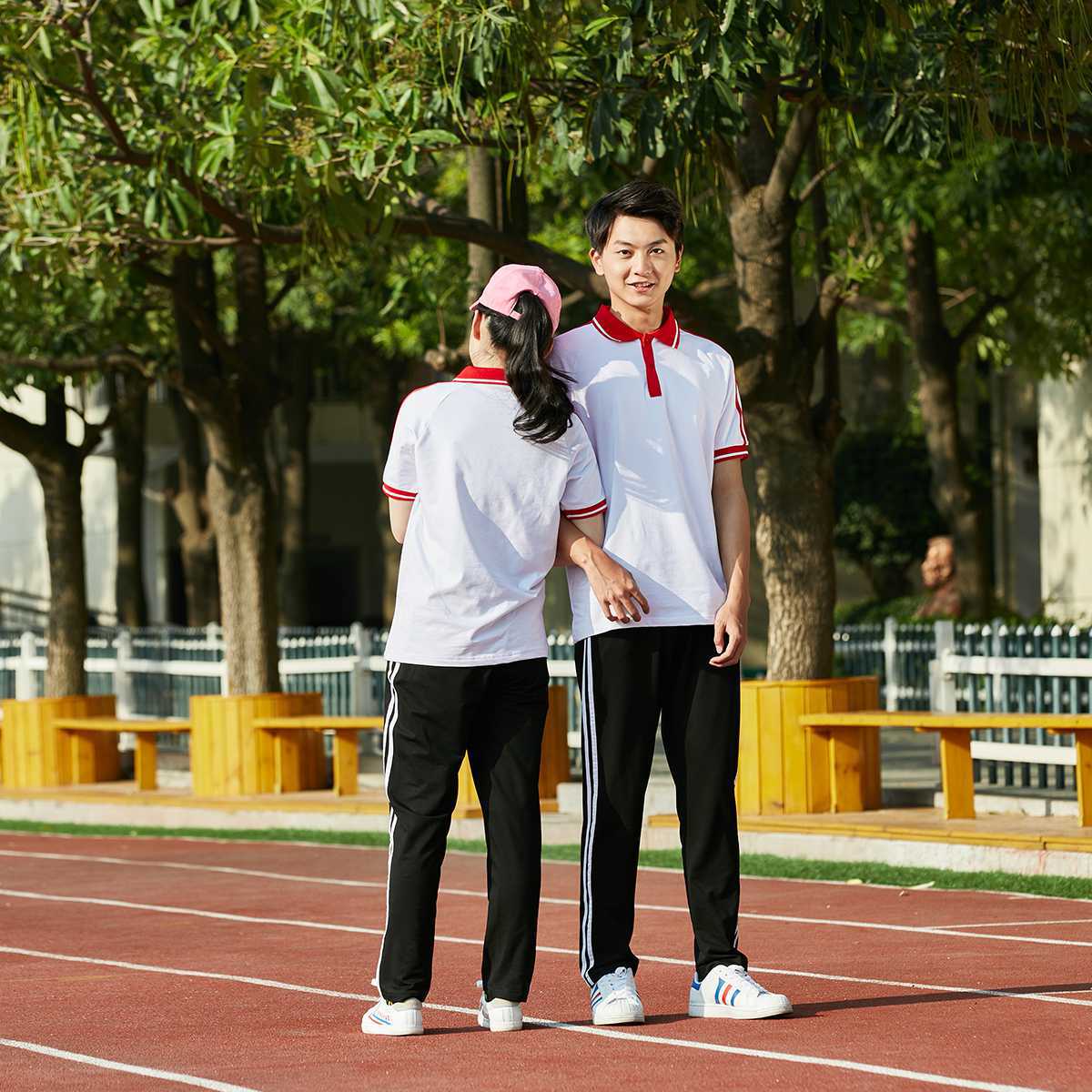 春夏初高中生短袖校服套装中学生班服夏季红蓝白运动服纯棉定制