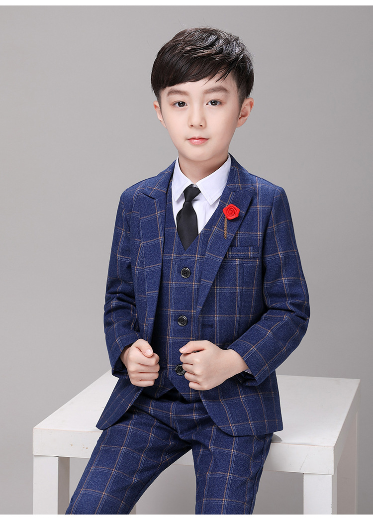 童装春秋新款一件待发男童小西装格子儿童西服英伦小孩礼服英伦风