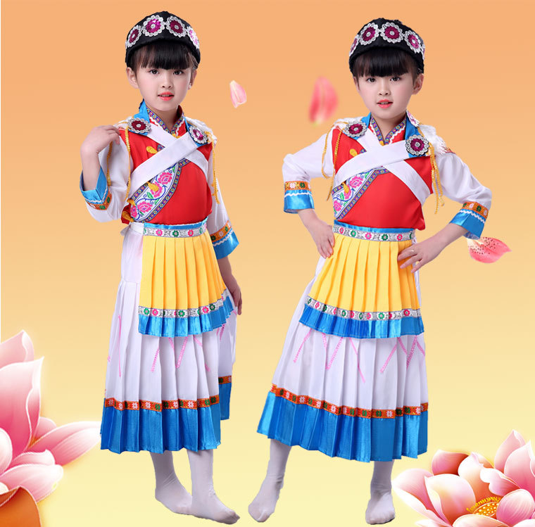 新款儿童纳西族舞蹈服装男女幼儿云南少数民族演出服丽江披星戴日