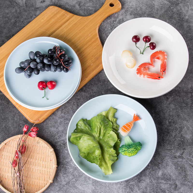 经典时尚北欧圆盘 白色和天蓝色两款 海鲜盘 家用菜盘果盘蛋糕盘