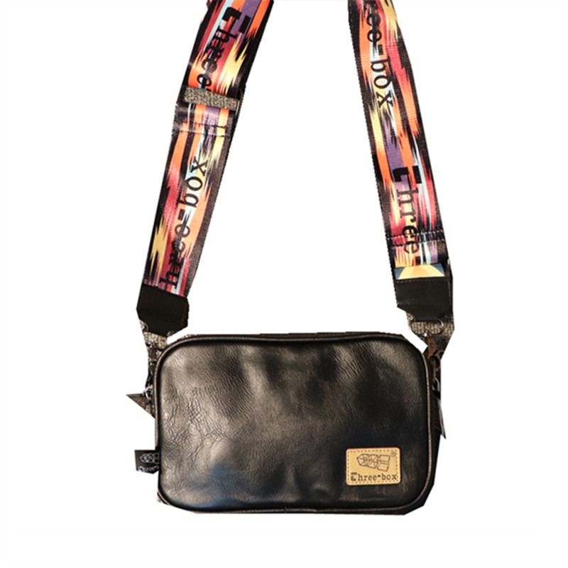 threebox日韩休闲男士单肩包 斜挎彩带男女背包 休闲条纹手机钱包