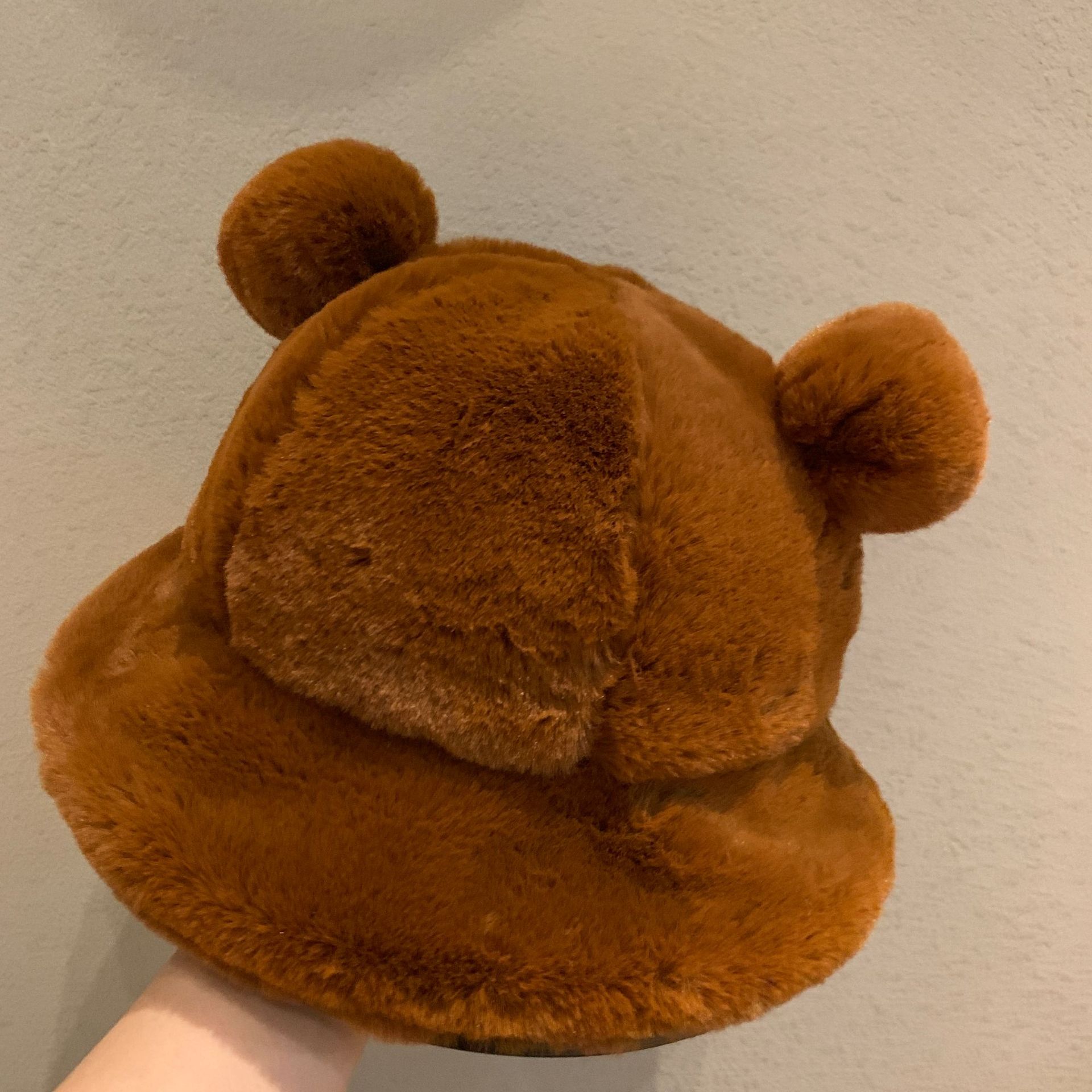 日系可爱帽子女冬季百搭学生加厚毛球保暖盆帽小熊耳朵毛绒渔夫帽