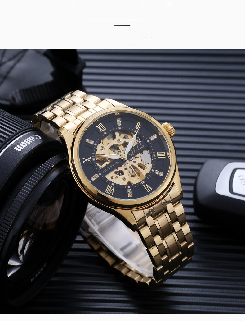 新款奇洛时手表男士机械表全自动镂空运动潮流学生防水夜光特种兵