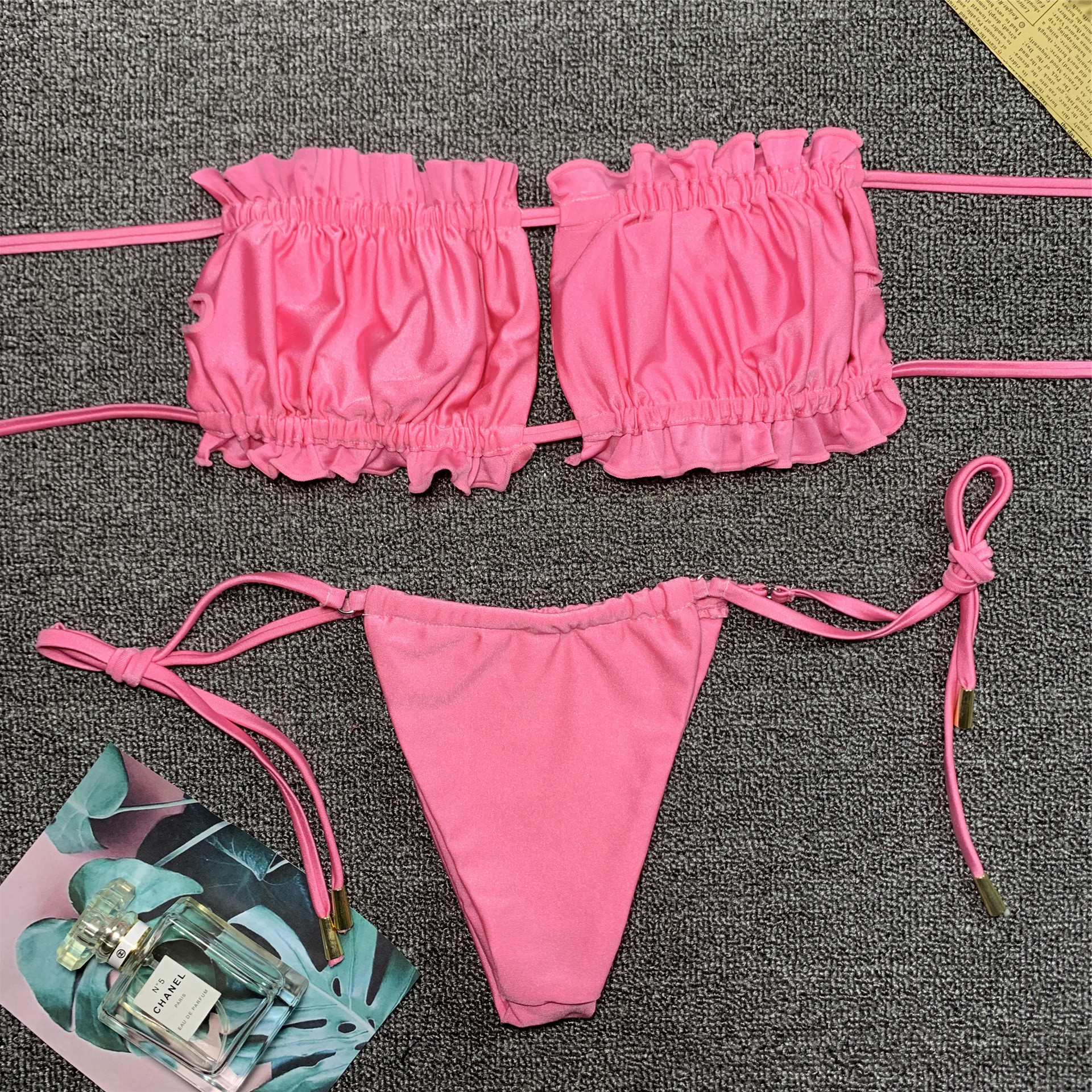 鹏翔2020新款比基尼欧美双面料有光布泳衣抽绳抹胸性感泳装2025