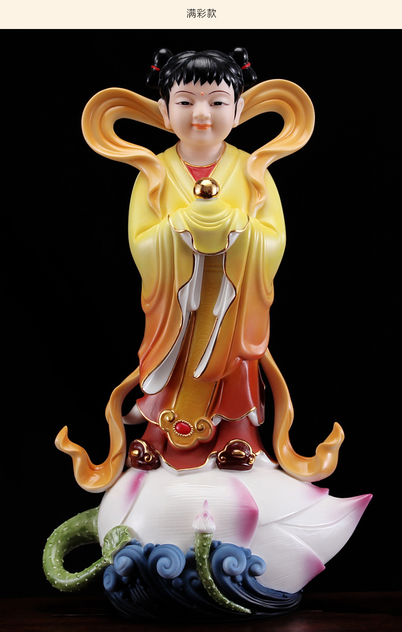 本器善财童子龙女金童玉女陶瓷观音菩萨佛像对童供奉招财摆件批发