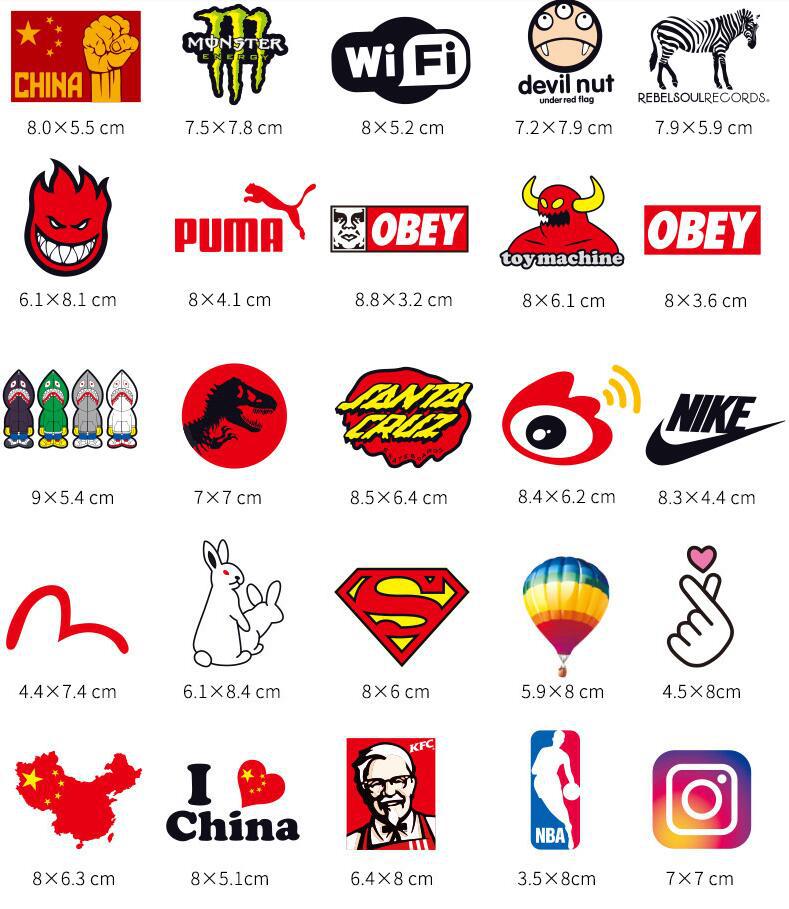 100张不重复潮牌logo装饰涂鸦贴纸电脑汽车摩托车滑板防水贴纸